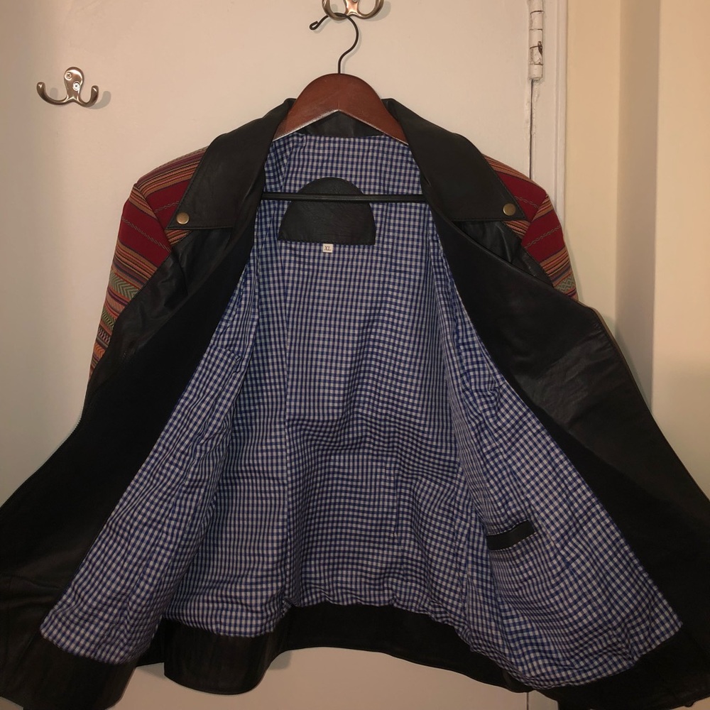 Leather and wool jacket, original designs